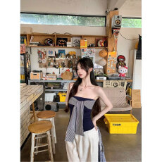 批发原版品质+防滑条条纹系带抹胸背心女夏季辣妹内搭短款上衣