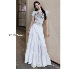 批发温柔风白色半身<b class='q'>裙</b>女装新款夏季高腰显瘦设计感小众大摆<b class='q'>伞</b><b class='q'>裙</b>子