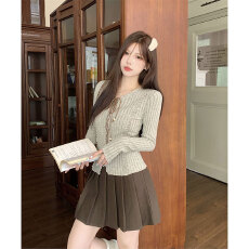 批发晨领原版改良款美式复古绑带长袖<b class='q'>针织衫</b>女早秋修身显瘦上衣女