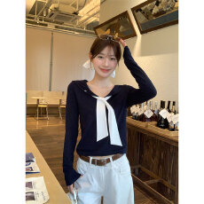 批发原版品质娃娃领绑带长袖t恤女内搭<b class='q'>修身</b>早秋韩系chic小上衣