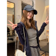 批发晨领美式复古双拉链连帽卫衣外套女秋季新款修身显瘦甜酷长袖上衣