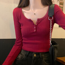 批发辣妹半开领德绒<b class='q'>长袖</b>性感显瘦<b class='q'>打底衫</b>T恤女秋冬修身短上衣内搭