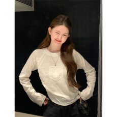 批发原版品质提花面料帆船<b class='q'>刺绣</b>拼接<b class='q'>蕾丝</b>长袖T恤秋季修身上衣