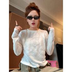 批发版品质提花面料法式蕾丝白色<b class='q'>长袖</b>T恤女秋季<b class='q'>打底衫</b>上衣