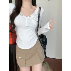 晨领260克1X1人棉白色设计感小众内搭长袖T恤秋季百搭修身上衣