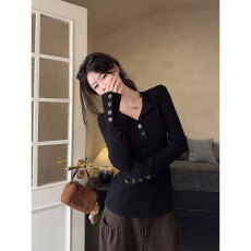 批发晨领冲量款罗纹德绒1X1辣妹长袖T恤女装新款秋季韩系内搭<b class='q'>上衣</b>