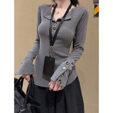 罗纹德绒1X1辣妹长袖T恤女装新款秋季韩系内搭上衣