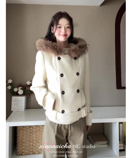 두꺼운 보온 De 플러시 450 그램 느슨함 센스 한 부서 모피 칼라 후드 재킷 가을 겨울 새로운 맨위 여성 의류