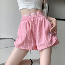 批发<b class='q'>运动</b>短裤女夏季高腰显瘦宽松阔腿直筒抽绳冰丝休闲百搭裤子女
