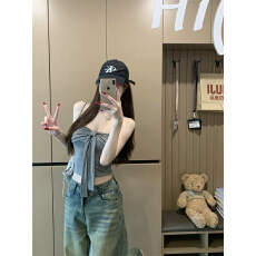 批发红色辣妹性感蝴蝶结抹胸上衣外穿<b class='q'>夏季</b>纯欲风美背内搭无袖背心