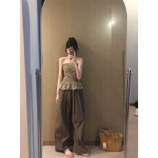 批发优质斜纹锻+高品质打缆+供客户跑量复古辣妹豹纹抹胸背心女