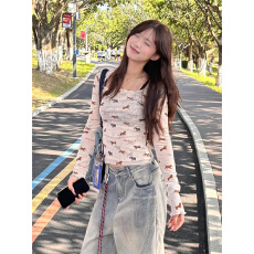 批发法式纯欲风长袖<b class='q'>T</b><b class='q'>恤</b>女春夏新款设计感U领露背显瘦上衣