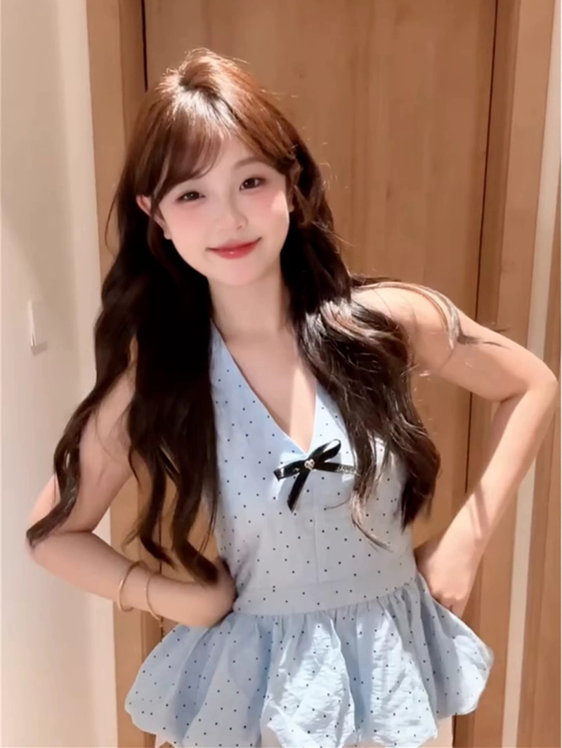 전체 조각 이중층 재료 밑단 충분하다. 캐노피 소나무 프랑스식 나비 매듭 행침 목 조끼 여성 몸매 가꾸기 맨위