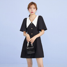 批发实价捻丝220克合金扣V领连衣<b class='q'>裙</b>蝴蝶结大码胖妹妹显瘦气质黑<b class='q'>裙</b>