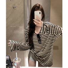 批发慵懒风<b class='q'>条纹</b><b class='q'>长袖</b>防晒<b class='q'>T</b><b class='q'>恤</b>女装大码U领宽松薄款外搭上衣