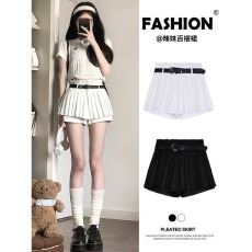 批发单环皮带 纯欲芭蕾风半身裙夏季<b class='q'>性感</b>裙裤百褶短裙辣妹高腰A字裙子