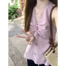 批发法式复古气质收腰背心女夏季大码设计感挂脖<b class='q'>上衣</b>小众