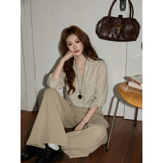 批发老钱风长袖<b class='q'>衬衫</b>女装新款大码松弛设计感POLO领上衣潮