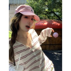 批发原版品质韩系<b class='q'>条纹</b><b class='q'>长袖</b><b class='q'>T</b><b class='q'>恤</b>女夏季防晒罩衫百搭宽松减龄上衣潮