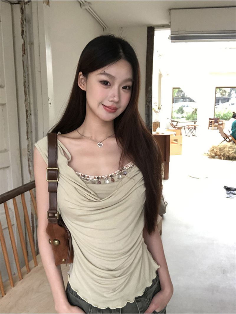 원본 것 긍정적 인 어깨 티셔츠 새로운 폭발 여름 프랑스식 흔들다 칼라 고급 작은 대중 아니요 명중 섹션 민소매 맨위