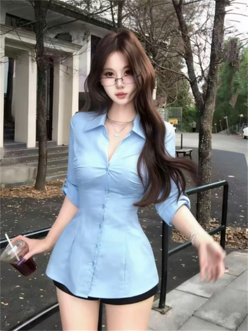 거룩한 화이트 드레스 순수한 욕망 핫걸 레이스 측면 패치워크 여성 셔츠 몸매 가꾸기 품격 고급 센스 맨위 셔츠