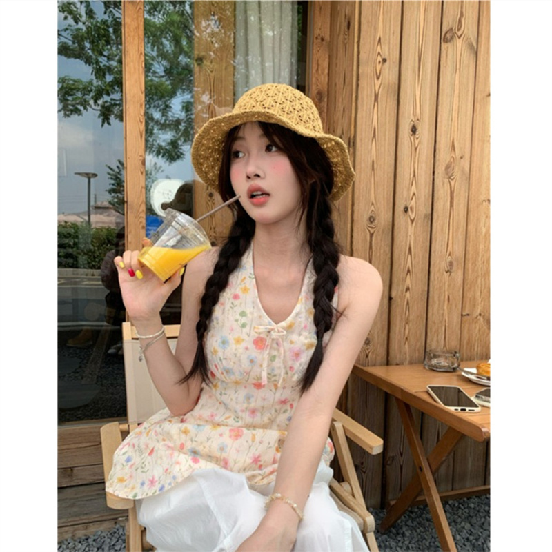 원본 자수 원단 프랑스식 레트로 꽃무늬 조끼 여름 작은 대중 몸매 가꾸기 뒤로 스트랩 맨위