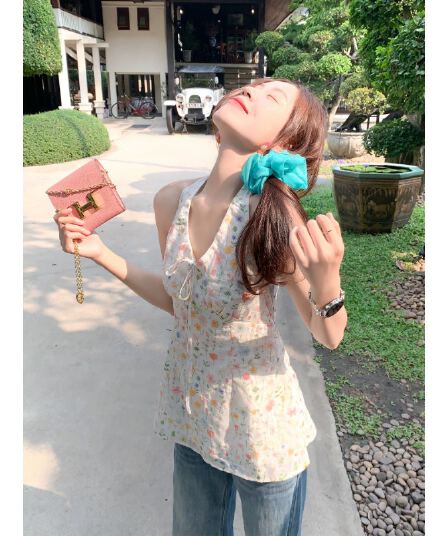 원본 자수 원단 프랑스식 꽃무늬 행침 목 조끼 여름 휴가 바람 프린트 슬립 작은 셔츠