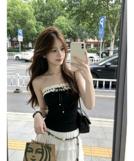 사람들 면 260 그램 나비 매듭 조끼 여름 새로운 슬림해 보이는 민소매 외출용 닦아내 라. 가슴 안쪽 잡아라. 의류