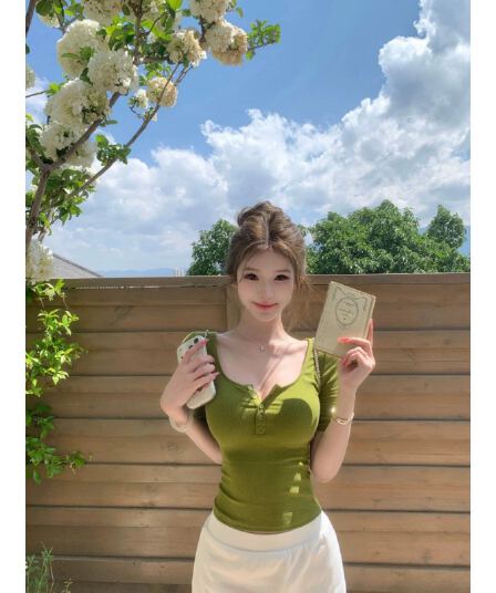 원본 사람들 면 260 그램 순수한 욕망 핫걸 V넥 긍정적 인 어깨 반팔 티셔츠 여름 그레이트 봐. 의류
