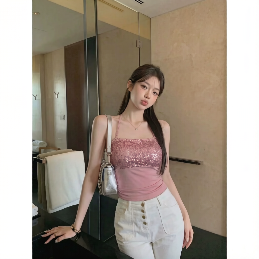 사람들 면 260 그램 벨트 가슴 패드 스팽글 패치워크 행침 목 캐미솔 핫걸 외출용 튜브탑 맨위