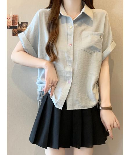 디자인 센스 펌프 로프 반팔 셔츠 루즈핏 연령 감소 다용도 POLO 칼라 여성 의류