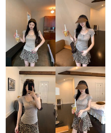 아름다운 원본 원단 작은 대중 프릴 몸매 가꾸기 대 u 칼라 반팔 티셔츠 꼬집기 허리 디스플레이 얇고 작은 날다 소매 맨위