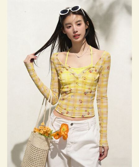 한 부서 분위기 센스 달콤한 차가운 순수한 욕망 바람 디자인 센스 작은 대중 고유 한 연령 감소 황색 페이크 레이어드 행침 목 맨위