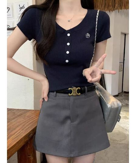 이후 테두리 원본 주간 고양이 품질 긍정적 인 어깨 반팔 티셔츠 여성 의류 여름 작은 키 몸매 가꾸기 맨위