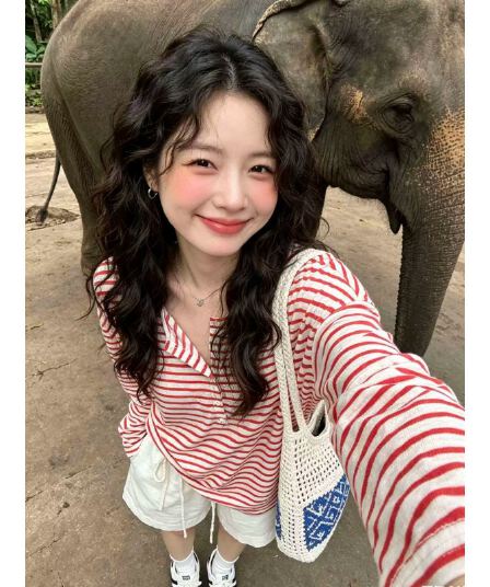 원본 품질 느긋한 스트라이프 긴팔 자외선 차단 티셔츠 여성 여름 품격 다용도 루즈핏 작은 대중 맨위