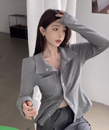 주간 고양이 품질 회색 인사이드 가져 가라. 기본 셔츠 여성 봄 가을 패션 셔츠 품격 Chic 긴팔 맨위