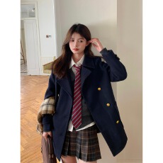 批发晨领有烫 <b class='q'>大</b>钮 360克外套秋冬日系学院风毛呢<b class='q'>大</b>衣外套女信岚<b class='q'>大</b>学