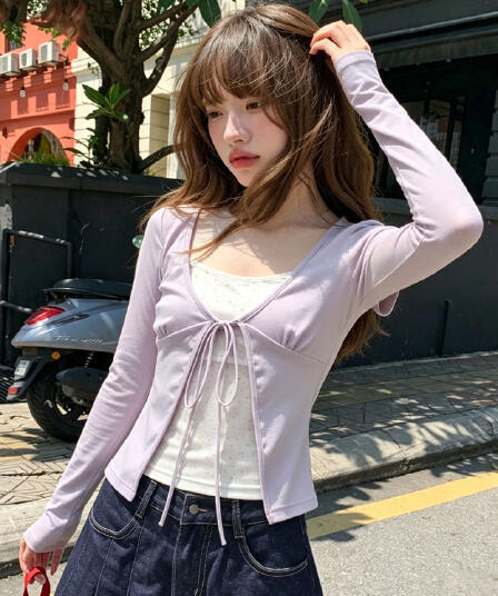원본 사람들 면 260 그램 페이크 레이어드 꽃무늬 긴팔 티셔츠 가을 디자인 센스 배색 패치워크 맨위