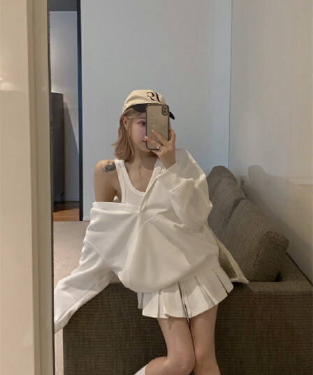 이중층 후드 원본 품질 후드 긴팔 후드티 여성 코트 가을 핫걸 슬림해 보이는 느긋한 바람 맨위