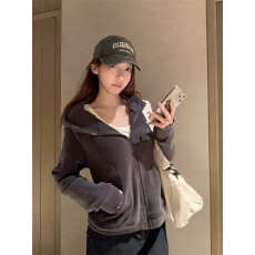 批发晨领特价原版加厚-奥粒绒面料连帽卫衣女秋季<b class='q'>大码</b>设计感拉链上衣