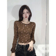 批发原版品质碎花长袖t恤女早秋单穿辣妹<b class='q'>修身</b>内搭打底衫上衣