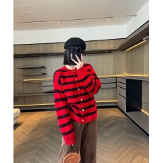 批发条纹针织<b class='q'>开衫</b>女<b class='q'>短款</b>宽松复古慵懒风羊毛毛衣外套女