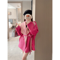 批发高级感双面羊绒<b class='q'>大</b>衣<b class='q'>女</b>中长款法式慵懒风2025秋冬粉羊毛呢子<b class='q'>外套</b>