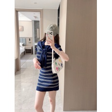 批发邱休闲条纹拼接针织连衣裙女夏季新款修身气质包臀裙裙子