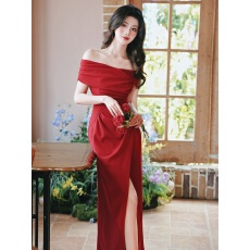 批发实拍   领证登记穿搭小礼服一字肩连衣裙  +40！