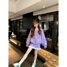 批发实拍 韩系氛围感穿搭针织花边领上衣搭配短裙气质两件套女