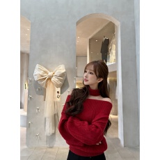 批发实拍 秋冬可外穿一字领露肩红色圣诞穿搭<b class='q'>毛衣</b>女内搭针织衫