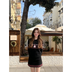 批发实拍 费尔岛黑色毛衣提花套装女秋冬穿搭针织上衣<b class='q'>半身裙</b>两件套