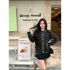 批发实拍 【心动私服】小香风菱格针织开衫毛衣外套女秋冬宽松上衣