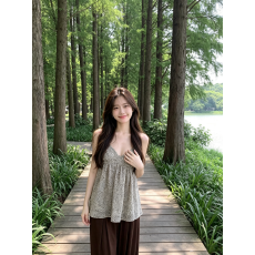 批发实拍 法式性感豹纹吊带<b class='q'>背心女</b>夏季外穿辣妹穿搭V领无袖上衣